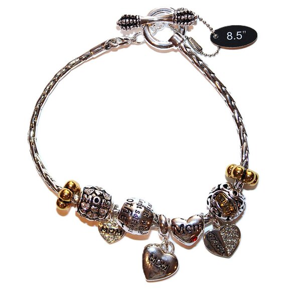 DaVinci Charm Bracelet 8.5" 9 Beads - Mother Mom Hearts Love Beads & Dangles NWT - Picture 1 of 5